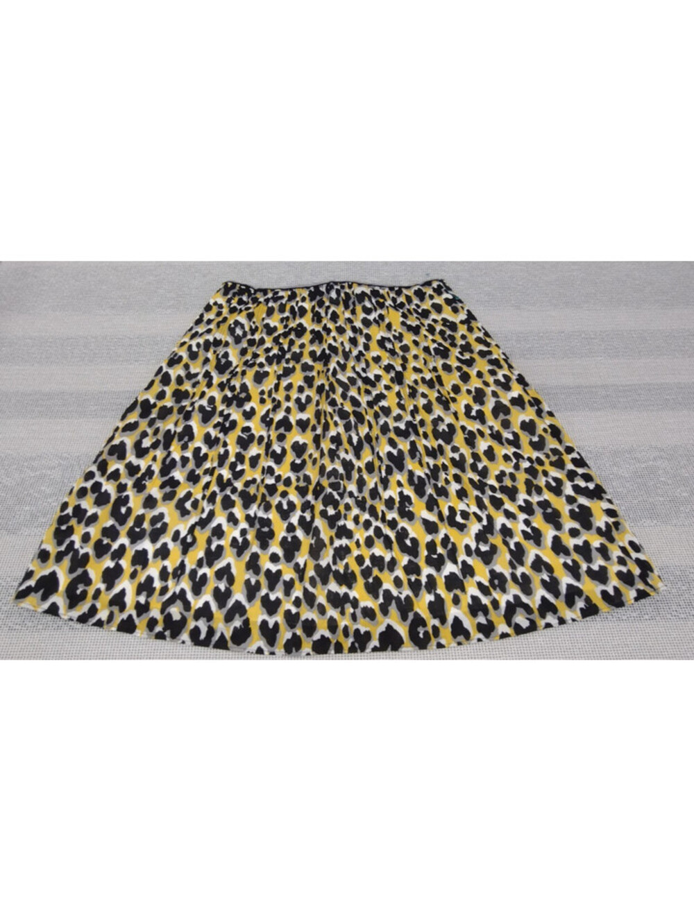 Tahari Skirt A-line Gray Yellow Leopard Black Animal Print COTTON Size 6 Uk 10